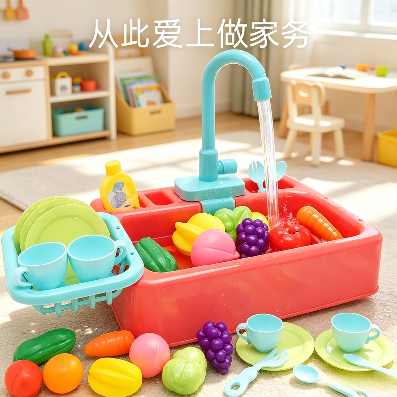 Kids Outdoor Mud Kitchen Accessories - Kitchen Toy Plastic Dish‑Wash Sink Set,