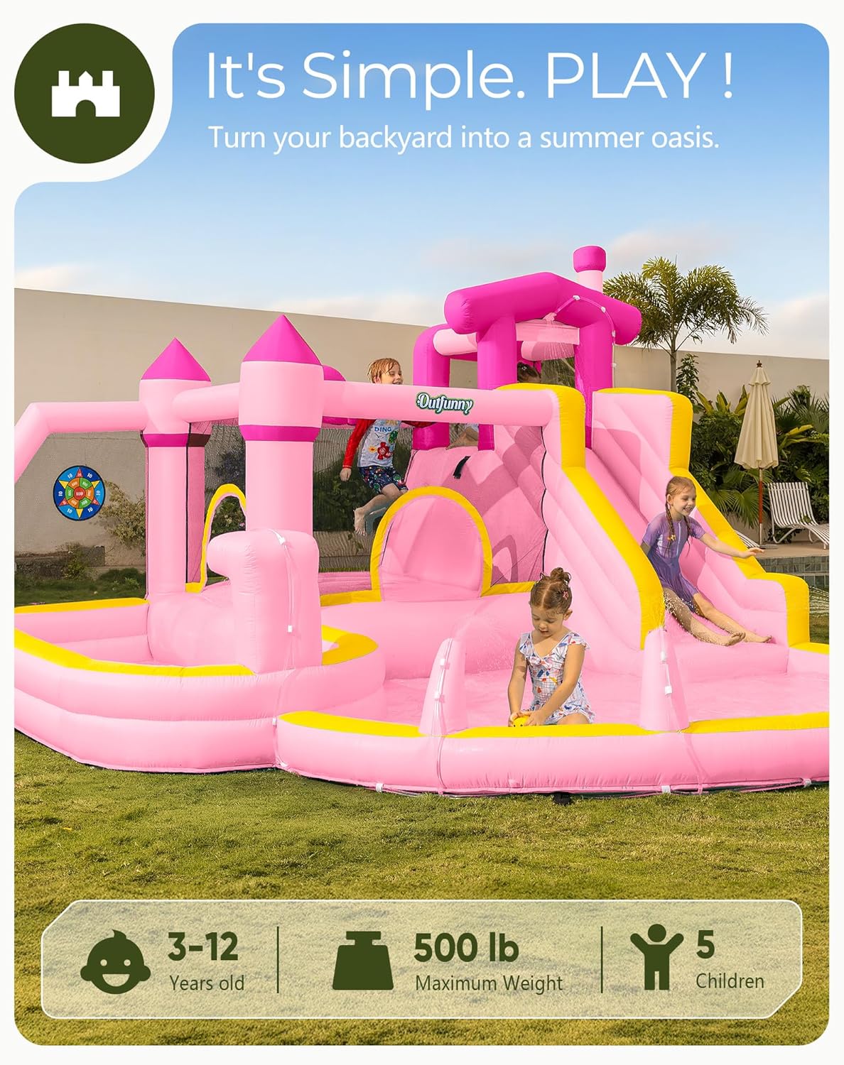 Pink Inflatable Water Slide Bo - огляд і ціна Kids Outdoor Water Slide
