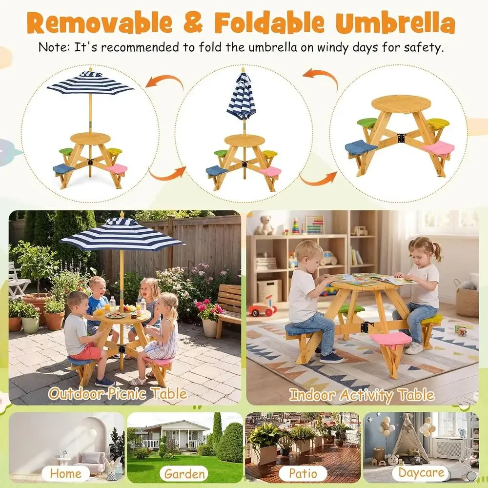 4-Person Wooden Toddler Picnic - огляд і ціна Kids Outdoor Umbrella For Table