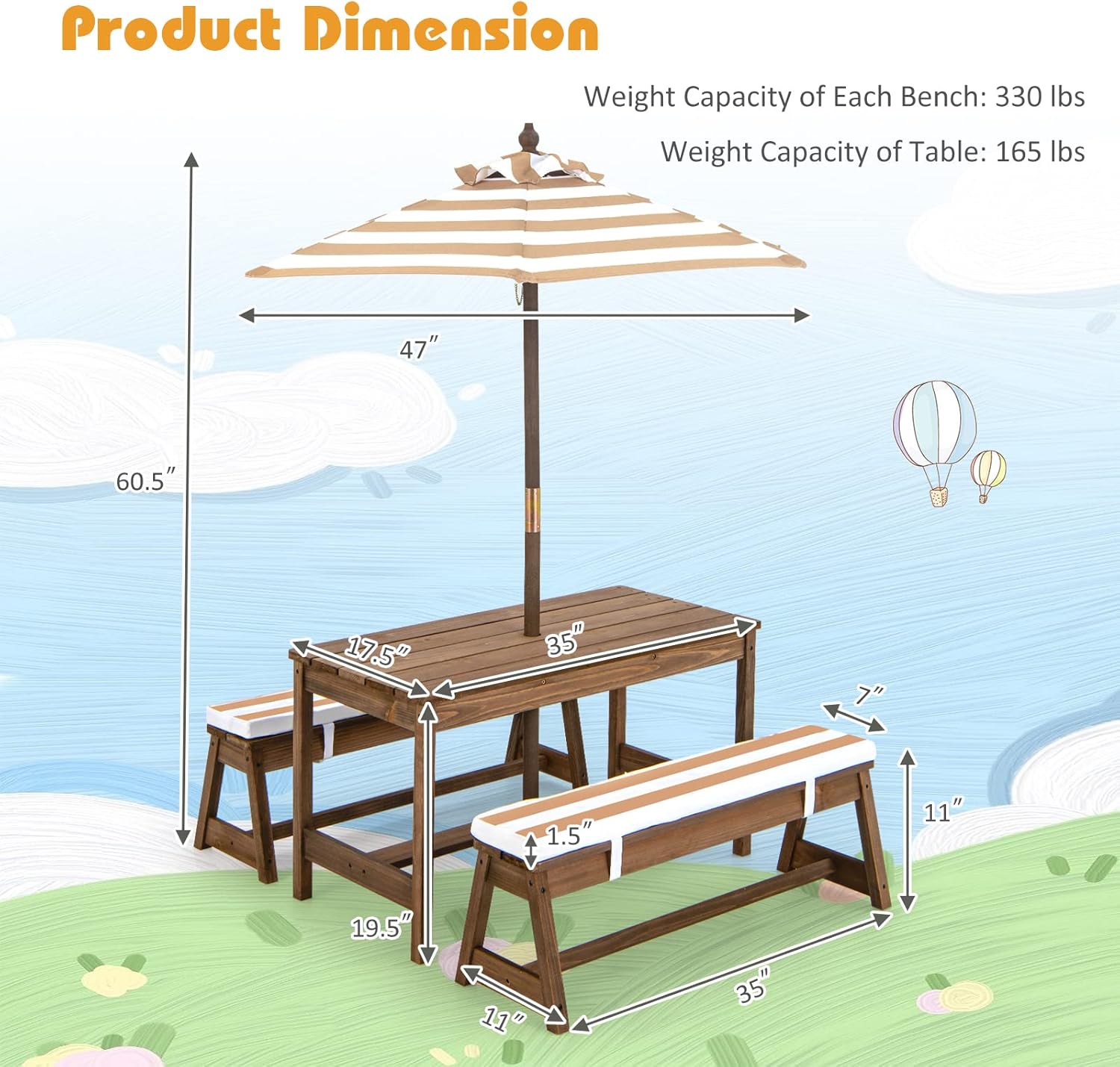 Wooden Kids Picnic Table for T - огляд і ціна Kids Outdoor Umbrella For Table