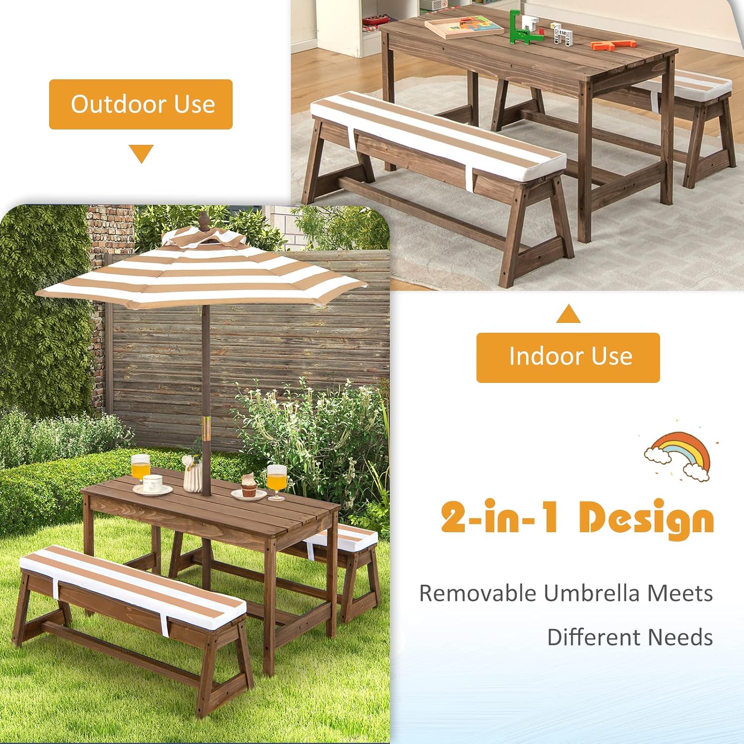Wooden Kids Picnic Table for T - огляд і ціна Kids Outdoor Umbrella For Table