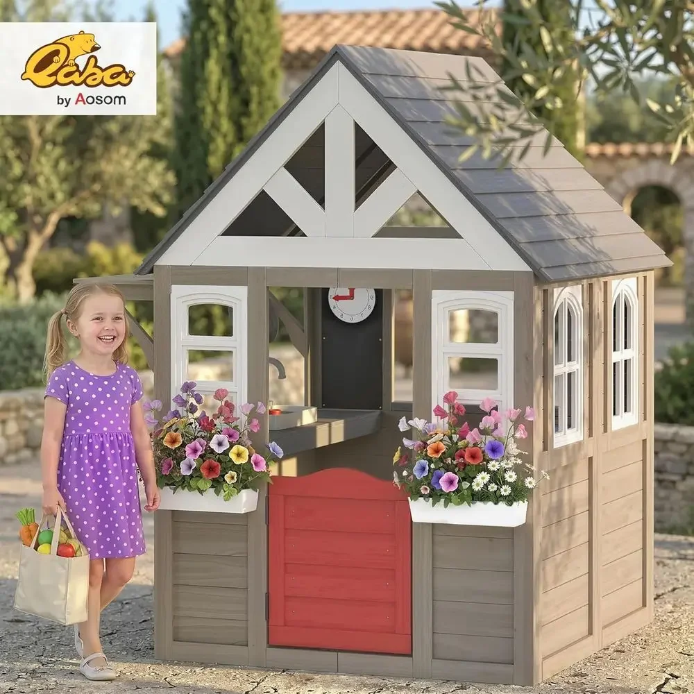 Qaba Outdoor Playhouse, Wooden - огляд і ціна Qaba Kids Outdoor Playhouse